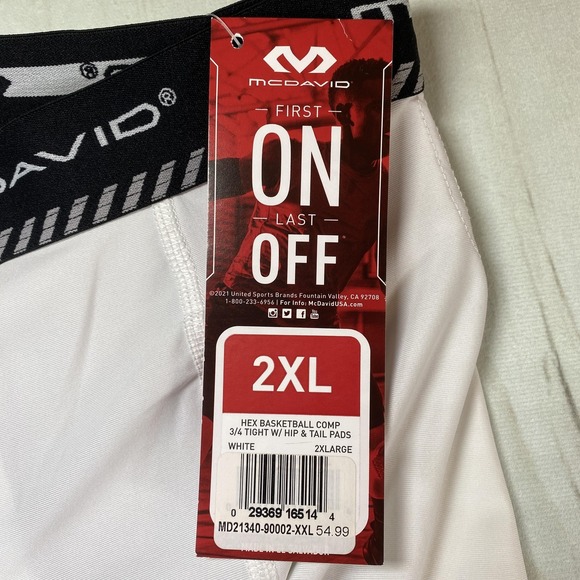 McDavid Compression Pants Mens 2XL XXL White HEX 3/4 Basketball Tailbone Padded - Picture 6 of 11